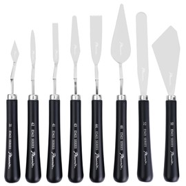 PHOENIX High Flexible Palette Knife Set, 8 Pieces Stainless Steel Painting Knives (31,41,42,43,44,46,51,52) Art Knife with Wood Handle, Paint Spatula for Oil Acrylic Paint