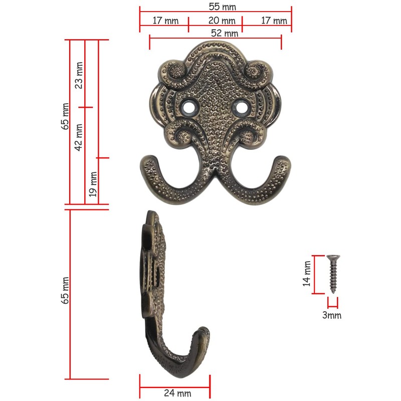 Fuxxer® Classic Coat Hooks, Double Hooks, Hat Hooks, Antique Design,