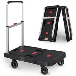 Platform Truck Foldable Push Cart Dolly 330lb Weight Capacity, Adjustable Hand Truck Handle with 360 Degree Swivel Wheels for Garage Garden Home & Office Use, Black