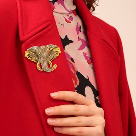 Fashion Jewelry Gold Tone Vintage Elephant Brooch Colorful Full Crystals Rhinestones Cute Animal Pin Birthday, Metal, Cristales