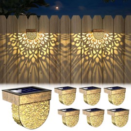 EKQ Solar Fence Lights 6 Pack Solar Step Lights Outdoor Waterproof LED Solar Powered Wall Lights Outdoor Decorations Warm Yellow Light Decorative Lighting for, Front Door, Backyard (Gold)