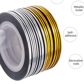 20 Pcs Glitter Gold Silver Nail Art Striping Tape Line Shiny Matte Nail Art Decoration Strips Self Adhesive Decals Strips DIY Nail 3D Tips Manicure Tools Nail Tape Rolls (1mm)