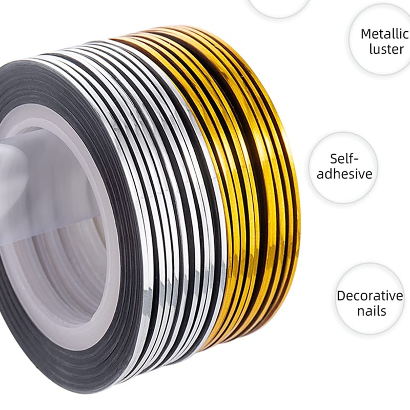 20 Pcs Glitter Gold Silver Nail Art Striping Tape Line