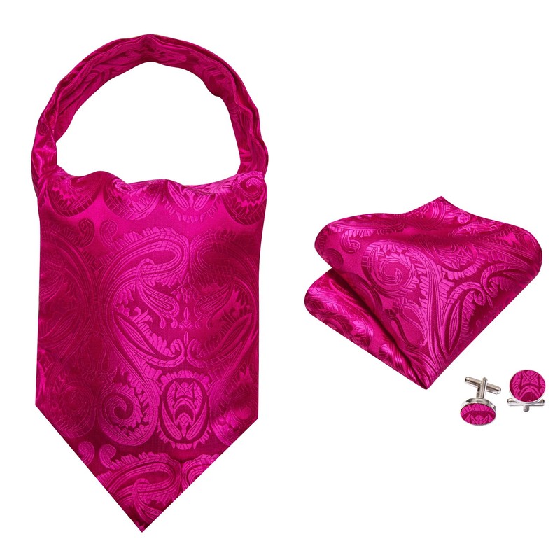 Barry.Wang Men Ascot Cravat Tie with Pocket Square Cufflinks Tie