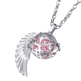 Morella women’s guardian angel necklace stainless steel 70 cm with pendant angel’s wings and chime ball zirconia,in jewellery bag, Stainless Steel