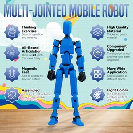 [Assembly complete] 1Pcs Dummy 13 Action Figures With Magnetic Suction Function, Lucky Titan 13 Action Figures, Multi-Jointed Movable, with 3 Hand-Shapes, 5 Weapons, Comes with a storage box (Blue)