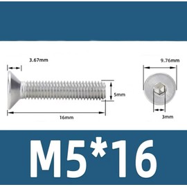 LIANRISES M5 Countersunk Screws 5 mm x 16 mm Threaded Screws M5 Screws Stainless Steel Pack of 50