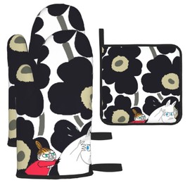 Moomins Heat Resistant Potholder Oven Mitt, Pot Grab, Heat Resistant Mitten, Stylish, Cute Oven Mitt, Anti-slip Set of 3, Kitchen Mittens, For Both Left and Right Hands, Unisex