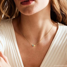 SOPIFY Heart Birthstone Necklace for Women Non Tarnish 14K Gold Plated Cubic Zirconia Birth Stone Jewelry Gift for Mother Daughter/Friends/Sister/Couple (04-08.april(diamond)-august(peridot))