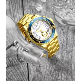 Stuhrling Men's Chronograph Diver 10 ATM White Dial Gold Bracelet Sport Watch