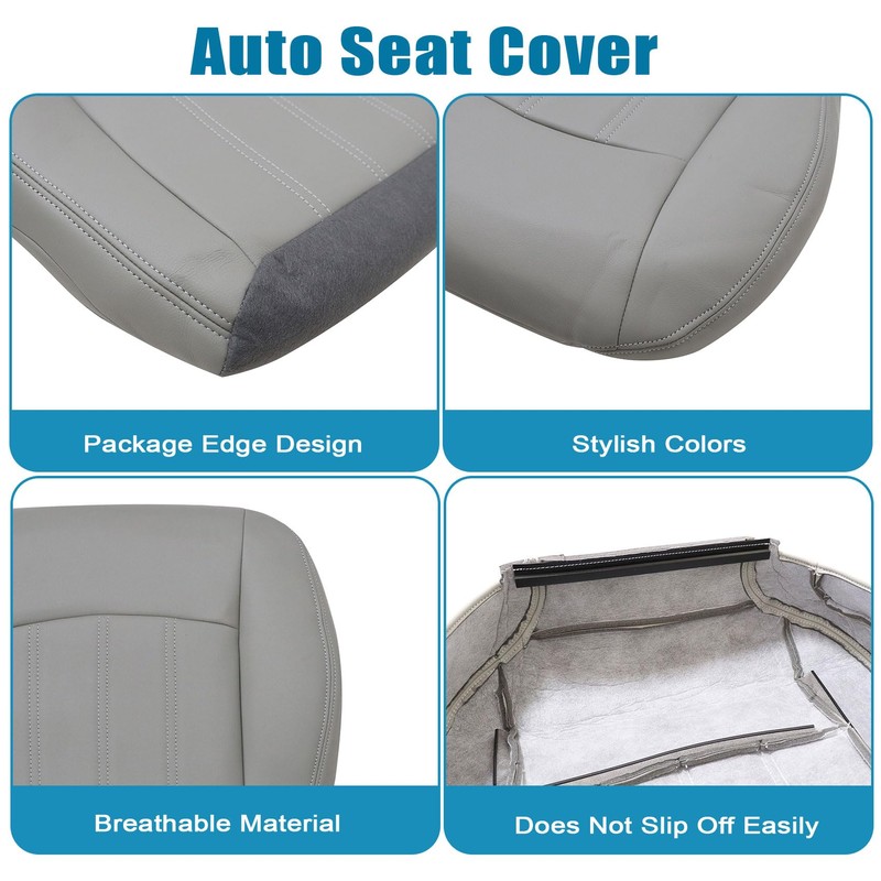 Priprilod Gray Leather Driver Side Bottom Replacement Seat Cover Compatible