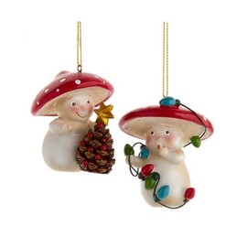 Kurt Adler Mushroom Pinecone Christmas Lights - 3 Inch Red/White Resin Holiday Tree Ornament