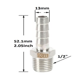 QiiMii Stainless Steel 304 Male Threaded Barb Hose Pipe Fitting Tail Connector with Thread Adaptor DFE Tail Pipe 1/2" x13MM， 5 Pack