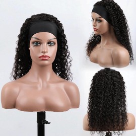Jreitsere Headband Wig Curly Wig Women Real Hair Curly Human Hair Wig for Black Woman Headband Women's Deep Curly Wig 180% Density 18 Inches
