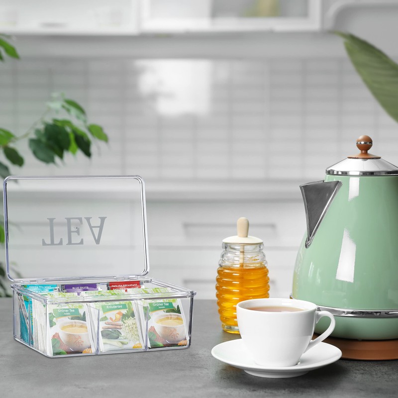 Relaxdays Plastic Tea Box, 6 Compartments, Tea Box with Lid,