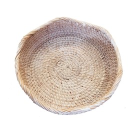 amololo Handmwoven White Washed Rattan Round Fruit Basket Food Storage Bowls,Boho Home Décor Display Tray for Coffee Table,Ottoman,Dining Room, 8.7"DX2.8"