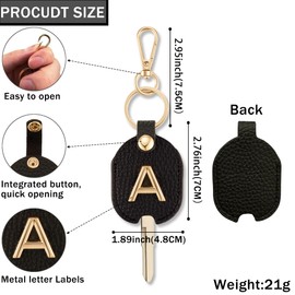 XGALBLA Leather Initial Letter Keychain, Keys Sleeve for Broken, Car Key Cover, Key Loop Replacment, Key Holder for Keychain for Men & Women(Black A)