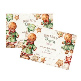 Our Little Cookie Is On The Way - Bring A Pack Of Diapers Any Size To Win A Prize - Gingerbread Holiday Baby Shower Themed Supply Raffle Cards (Set of 12) - Fun Neutral Theme
