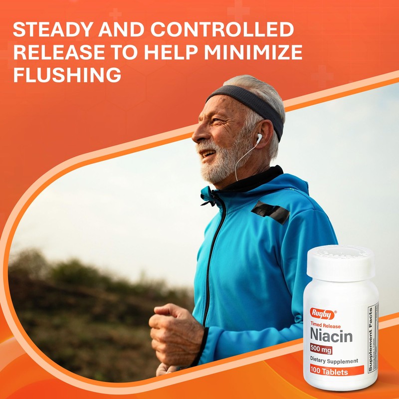 Rugby Timed-Release Niacin 500mg with 28mg Calcium, Dietary Supplement for