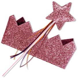 Papierdrachen Glitter Crown and Wand in Pink - for Dressing Up for an Unforgettable Birthday Party or Fancy Dress Party - Magical Playing Experience - Set 1