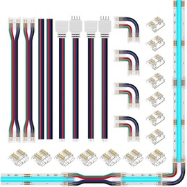 BTF-LIGHTING FCOB 4pin 10 mm L Connector Set - Dual-End Board-to-Board/Cable, 15 cm 22AWG Wires, JST SM Plug, for 4 Pin FCOB RGB LED Strip Connection