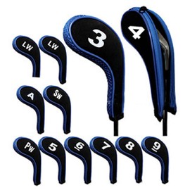 Saki&Masa Iron Cover Golf Headcover Set with Counted Counts Printed Zipper Long Neck 12 Pieces (Blue)