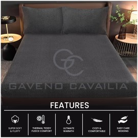 GC GAVENO CAVAILIA Teddy Fleece Plain King Size Fitted Sheets, Thermal Warm Sherpa Plush Soft Fluffy Cuddly Fitted Sheets King Size, Charcoal