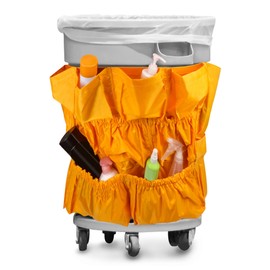 QWORK Trash Can Caddy Bag, 10 Pocket Commercial Cleaning Bag, Fit 32-50 Gallon Can, Round Trash Bag Holder, Garbage Bin Organizer, Yellow