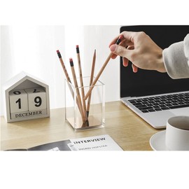 2Pcs Clear Acrylic Pen Holder Makeup Brush Storage Container Desktop Pencil Cup Stationery Organizer for School Office Home