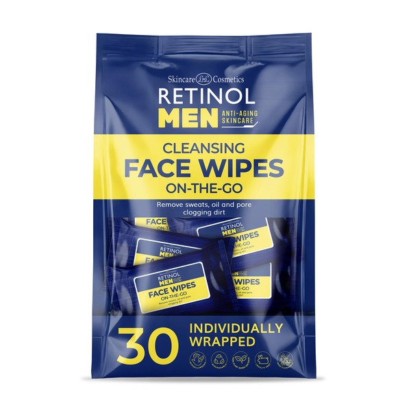 Retinol Mens Individually Wrapped wipes, travel essentials for Work, Gym