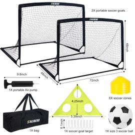 6x4 ft Kids Soccer Goals for Backyard Set of 2- Portable Pop Up Soccer Net for Backyard for Kids Toddler Youth, Soccer Training Equipment+ Soccer Goal Target, Ball and Cones, Outdoor Soccer Games