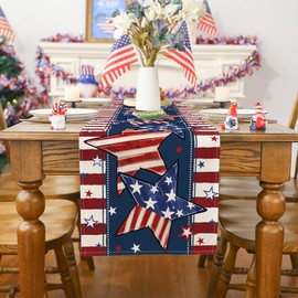 4th of July Table Runner, Stripe Stars America Patriotic Table Decoration Memorial Day Home Party Home Kitchen Dining Decor 13x72 Inch