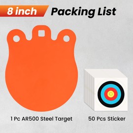 AR500 Steel Target for Shooting 8in Round Sharp with 2/5in Thickness Gong and Included 50pcs Stickers-Neon Orange Color .Brand:Red O