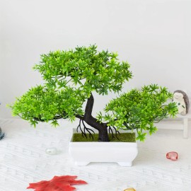 Mini Artificial Bonsai in Plastic Cement POTS for Home and Office Decoration, Artificial Plants, Perfect for Home, Office,color: Green, Height: 9.84 inch