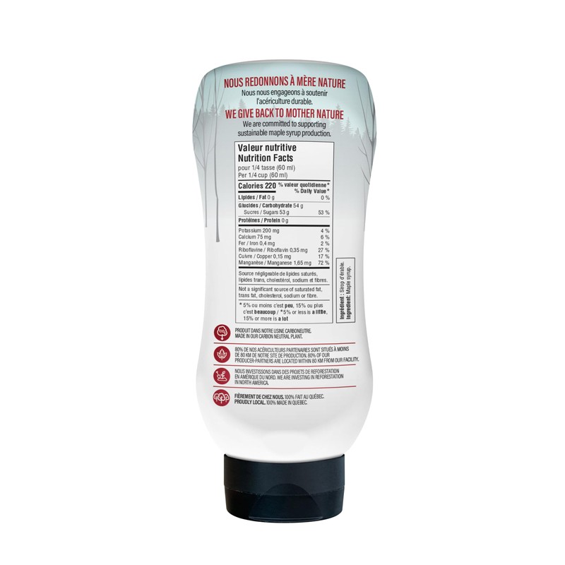 L'ERABLERIE Pure Maple Syrup, Squeezable Bottle, 355ml, Dark Robust Flavour,