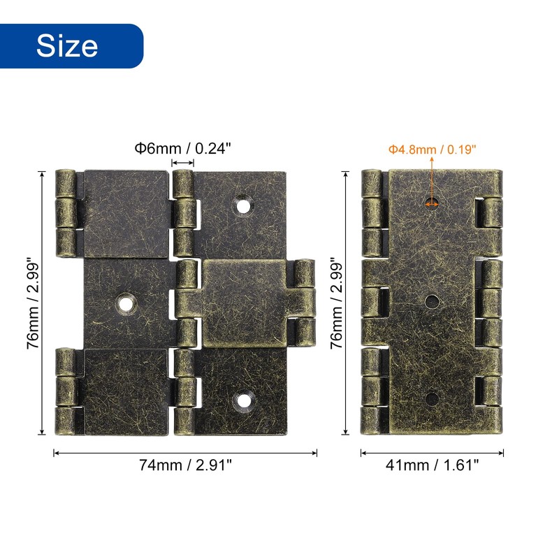 sourcing map Double Acting Hinges Folding Screen, 2Pcs 2.99" Double