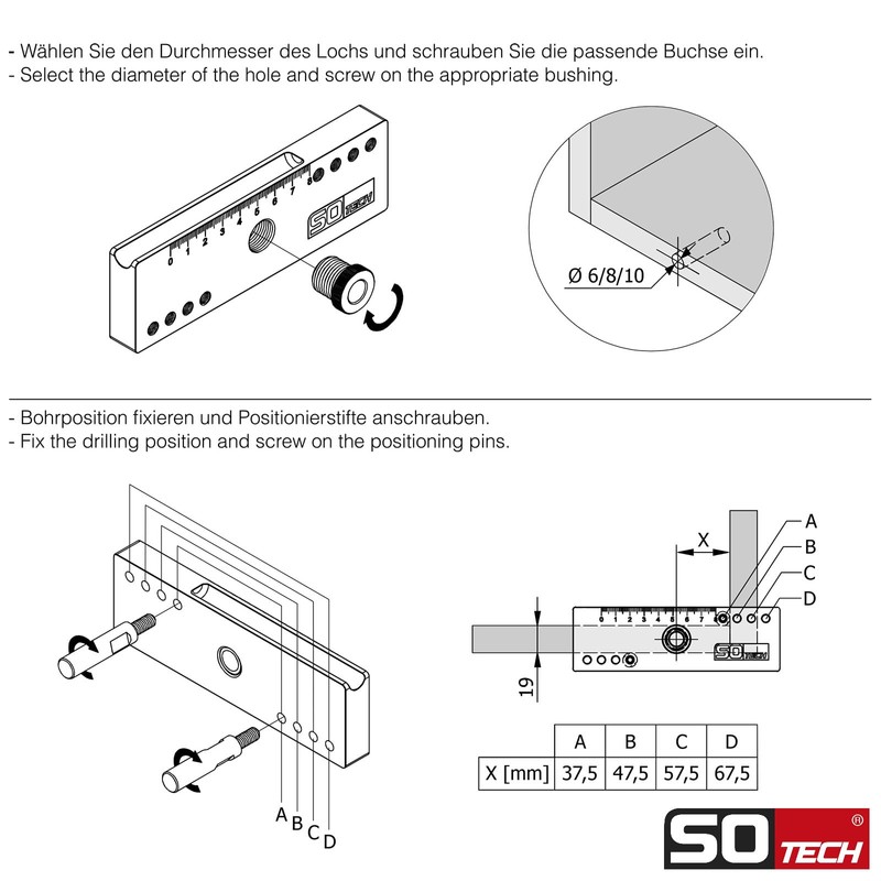 SOTECH Drilling template 145 x 15 x 45 mm for