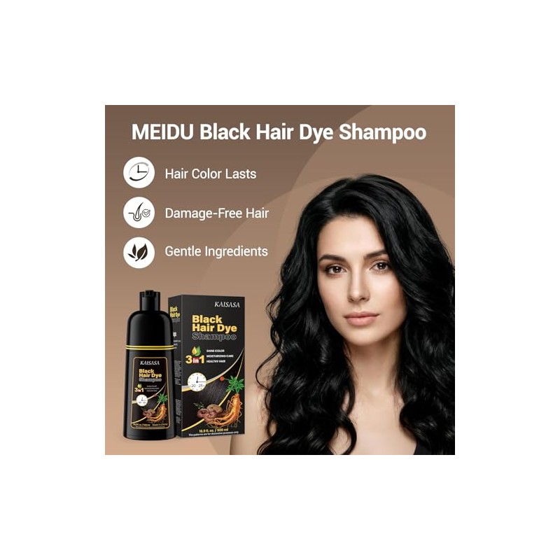 Meidu Champú Teñir Cabello Cubrir Canas Tinte Negro Natural Mujeres