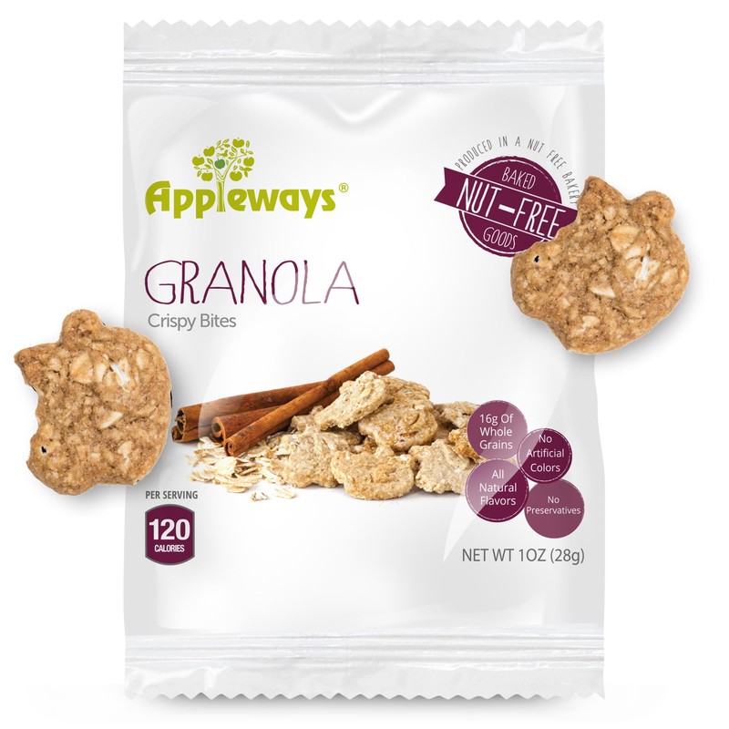 Appleways Granola Crispy Bites, All-Natural Individually Wrapped Whole Grain Granola
