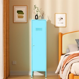 Fumedo Metal Wardrobe Coat Cabinet with Adjustable Shelves and Hanging Rod,Storage Closet Locker for Bedroom,Kids Room,Office, Home, School,Almirah for Clothes,Blanket. (Single Metal Door, Blue)