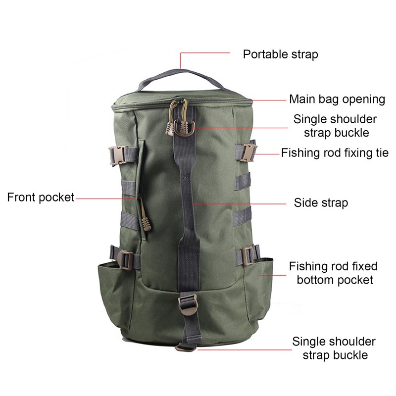 Fishing Tackle Backpack Large Capacity Portable Cylindrical Fishing Rod Bag