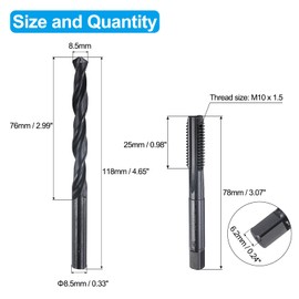 sourcing map Tap and Drill Bit Set, 1pcs M10 x 1.5 Metric Straight Flute Thread Screw Taps & 1pcs 8.5mm Twist Drill Bits, Black Oxide HSS-6542 Tapping Threading Tool Kit