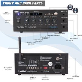 Pyle Compact Mini Home Power Amplifier - 40W Smart Small Audio Stereo Receiver w/AUX, 2 Microphone in, COM/8-Ohm/25V/70V Speakers, LED, Input Selector, for PA, Amplified Speaker Sound System PCM20A.5
