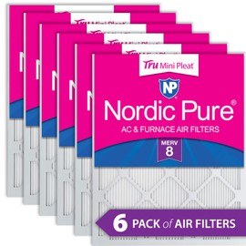 Nordic Pure 15x20x1 (14 1/2 x 19 1/2 x 3/4) Tru Mini Pleat MERV 8 AC Furnace Air Filters 6 Pack