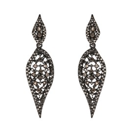 EVER FAITH Hollow-out Crystal 2 Leaf Long Drop Dangle Earrings Art Deco Vintage Clip-on Chandelier Earrings for Women Bright Black Black-Tone