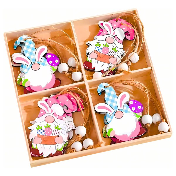 Easter Bunny Gnome Ornaments, 12-Count Set of Hanging Decorations Rustic