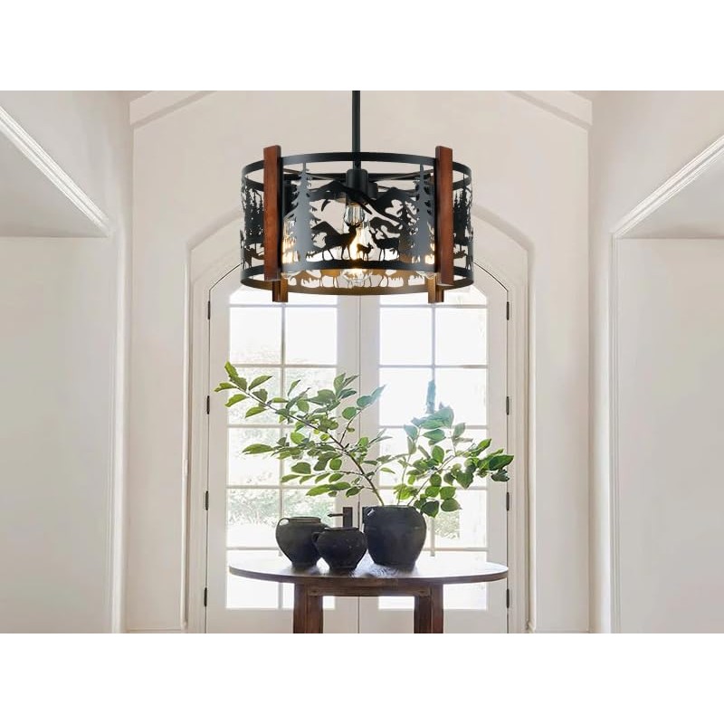 Monyohame Farmhouse Rustic Deer Ceiling Light Fixtures, 4-Light Round E26