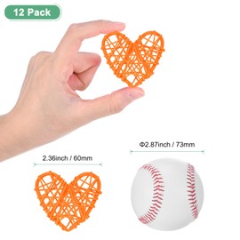 M METERXITY 12-Pack Heart Shaped Wicker Rattan Balls 60mm/2.4 Inch Decorative Rattan Balls Orbs Vase Fillers Bowl Fillers for Christmas/Weddings/DIY Crafts/Home Decor [Orange]