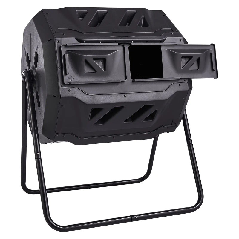 43-Gal Dual Chamber Composting Tumbler Large Tumbling Rotating Steel Frame