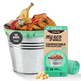MyEcoWorld® Compostable Kitchen Waste Bags - 25 Count - 100% Certified Compostable - 3 Gallon - Super Strong - Leak Proof - Unscented - Easy to Open